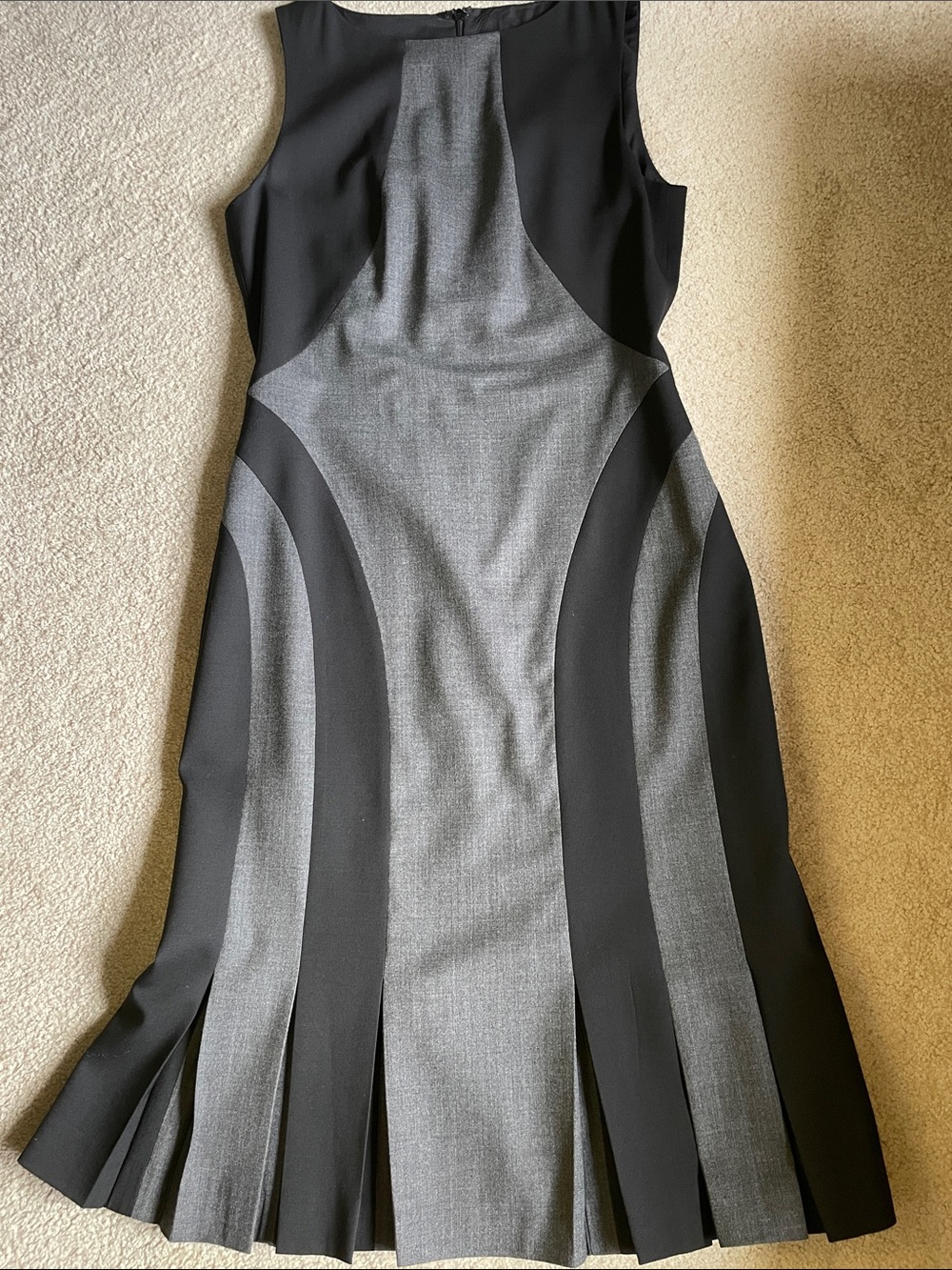Michael Kors Sleeveless Gray and Black Panel Fit-and-Flare Dress
